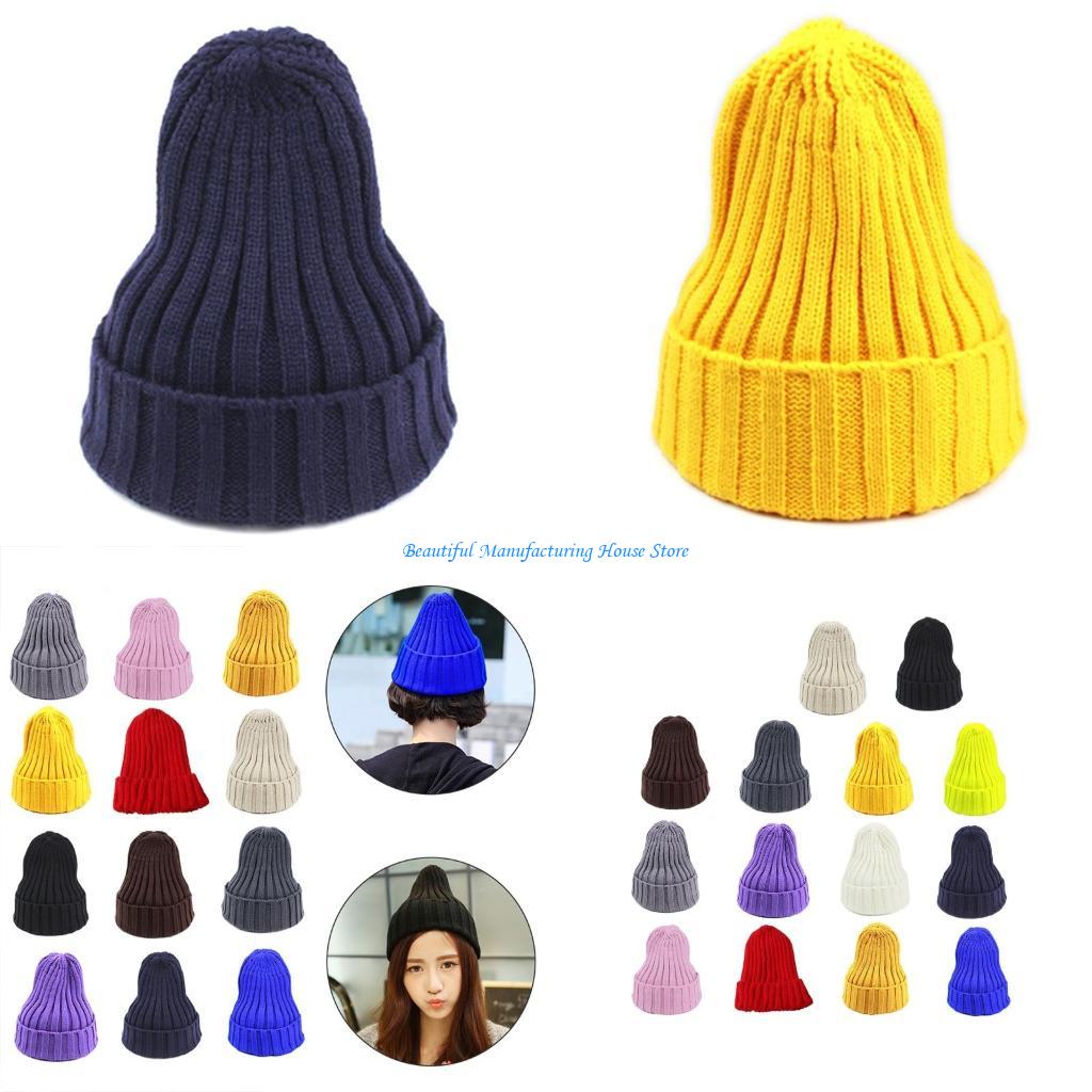 Beanie Cuffed Knit - E56A Unisex Winter Ribbed Knit Pointed