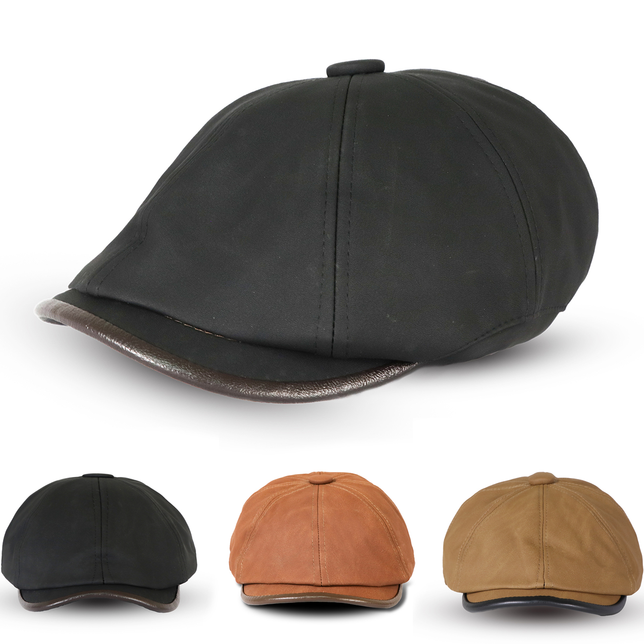 Newsboy Cap Ivy - Men's Octagonal Newsboy Hat Washed PU