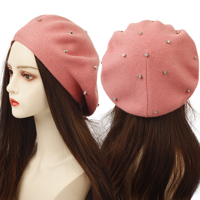 Beret French Wool - Women's Colour Rhinestones Berets Hat Fashion