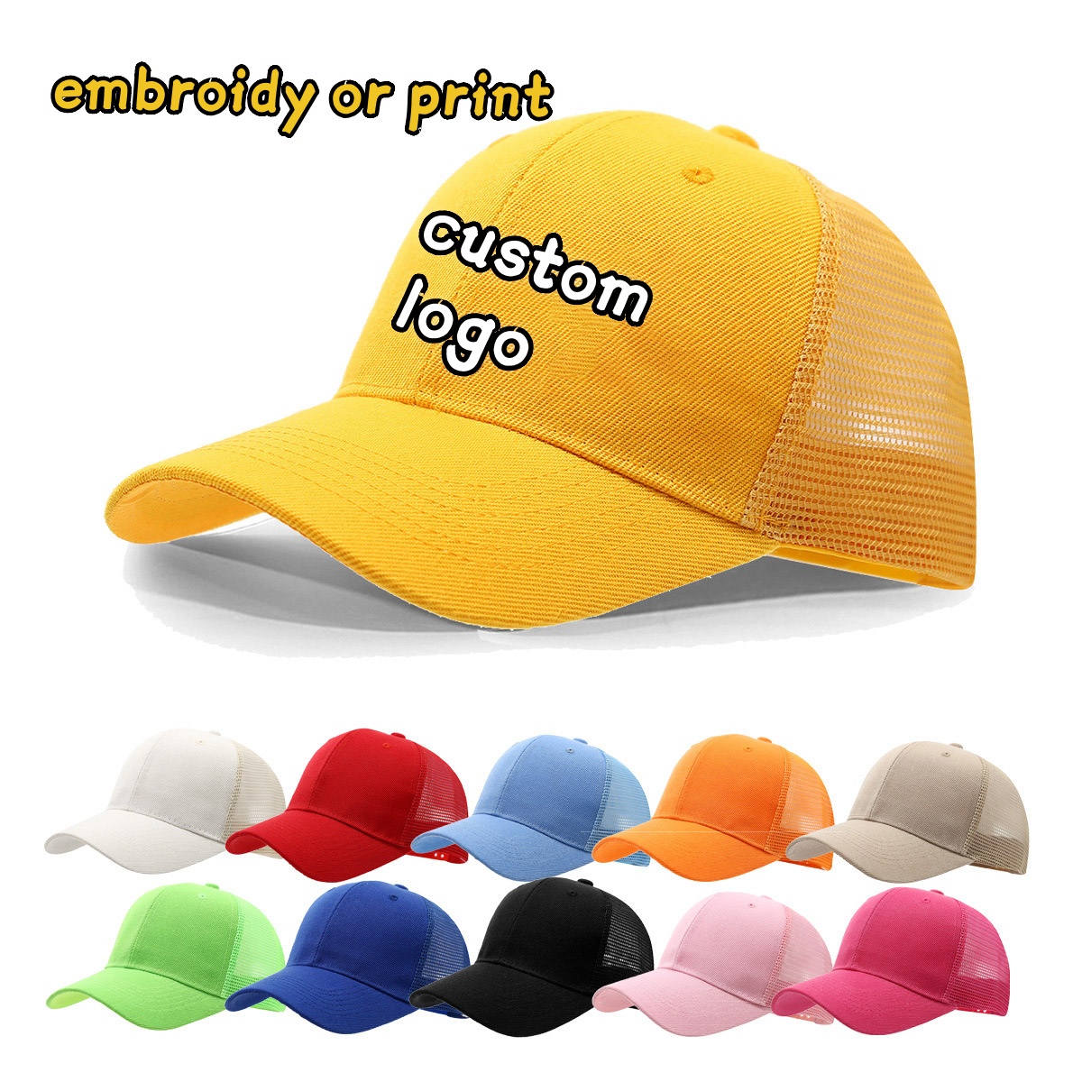 Trucker Cap Mesh - Custom Logo Cap Embroidery Printing Solid