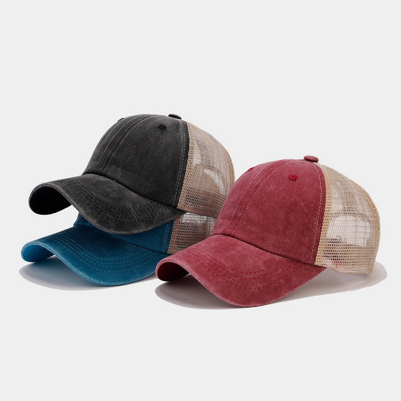 Trucker Cap Mesh - Vintage Washed Denim Mesh Back Trucker