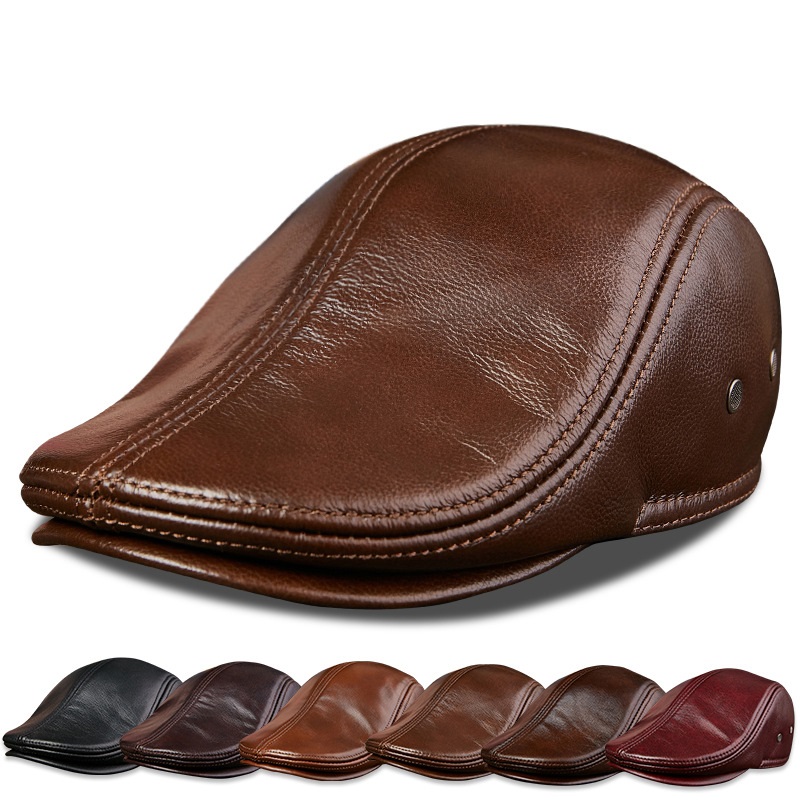 Baseball Cap Structured - Genuine Cowhide Leather Men Berets Cap