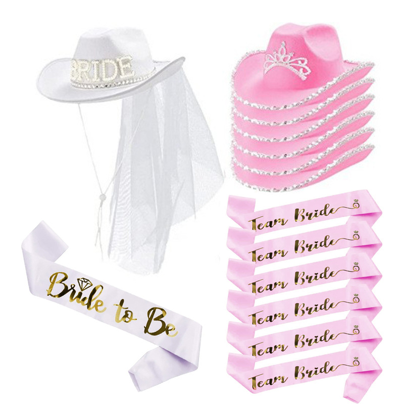 Cowboy Hat Straw - Pink/White Bride to Be Satin Sash
