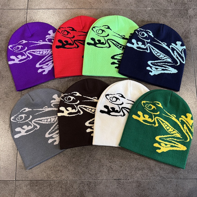 Beanie Cuffed Knit - Tree Frog Print Beanie Men Women,