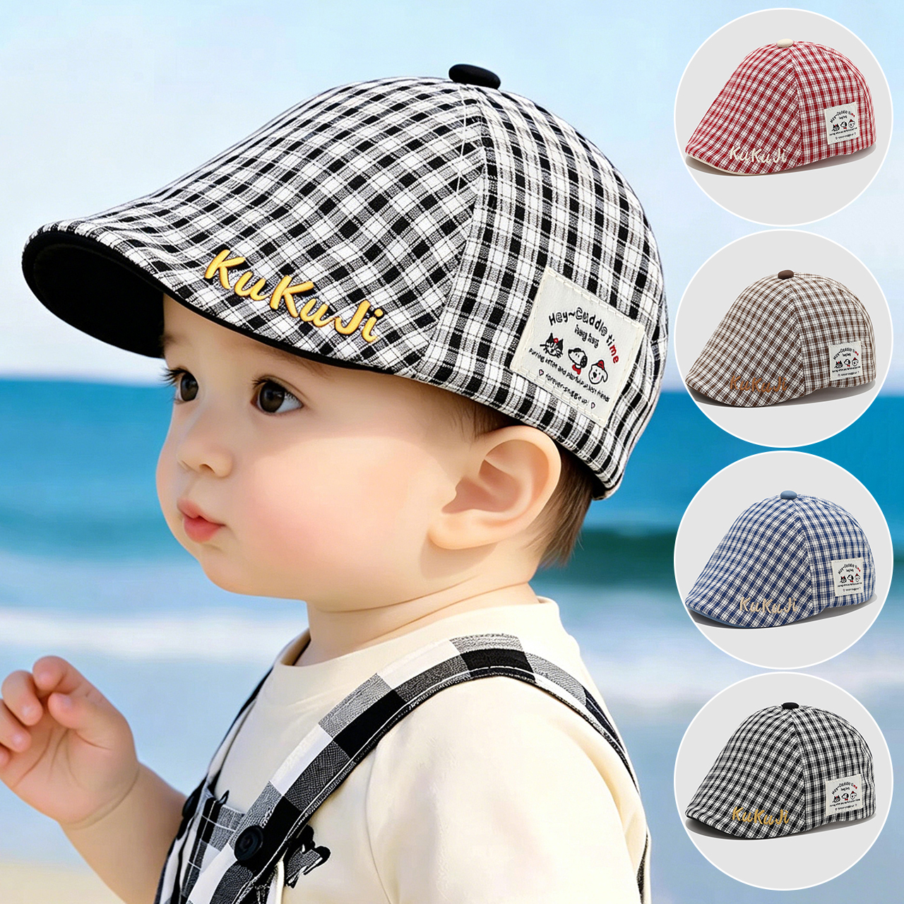 Visor Sun Hat - Fashion Children Checkered Beret 6-24Month Baby