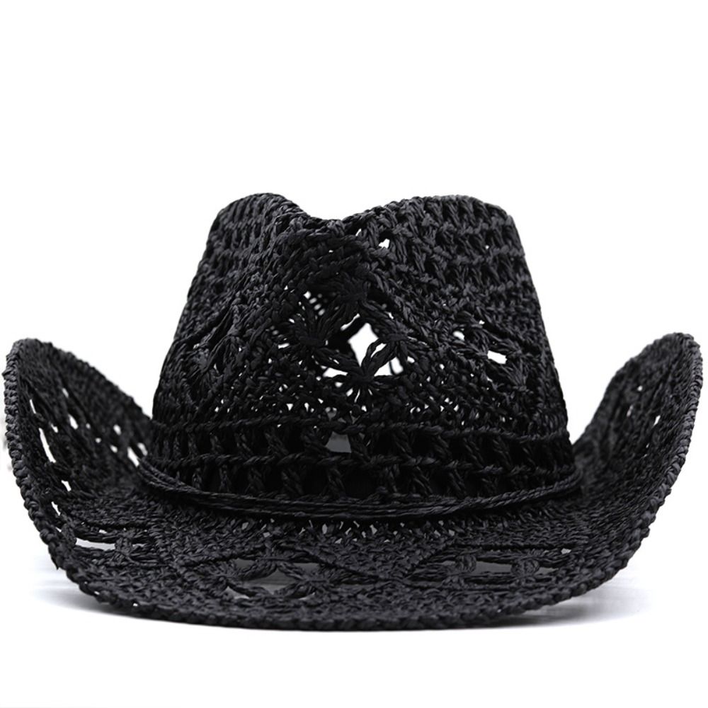 Cowboy Hat Straw - Vintage Wide Brim Hollow Straw Hat
