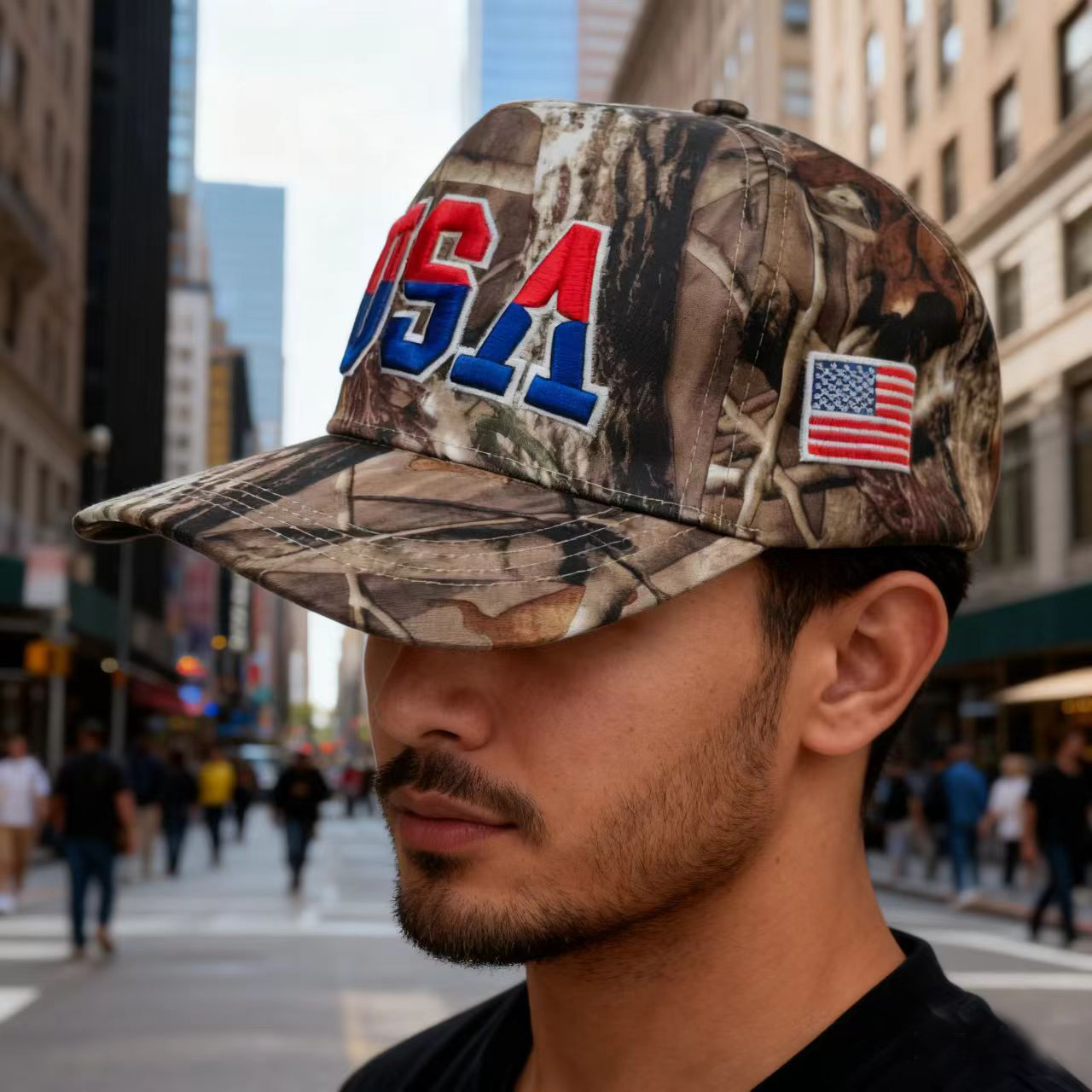 Trucker Cap Mesh - American-Style Usa Color-Block Embroidered Flat-Brim Mesh
