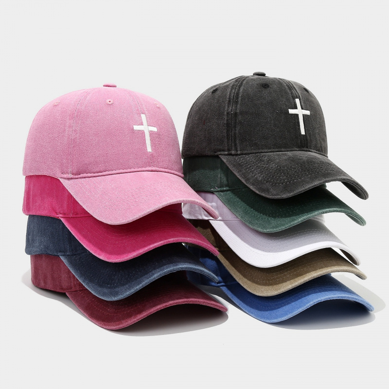 Dad Hat Cotton - Vintage Washed Cross Embroidered Baseball Cap