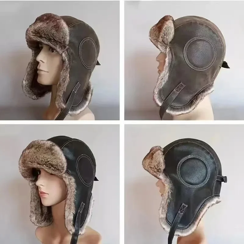 Trapper Hat Ear Flap - Leather SnowWint Cap With Ear Flaps