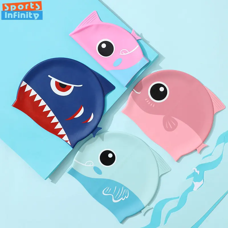 Swim Hat Silicone - Cartoon Cute Fish Shark Silicone Swimming