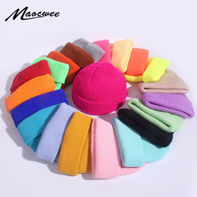 Beanie Cuffed Knit - Unisex Winter Child Ribbed Knitted Cuffed