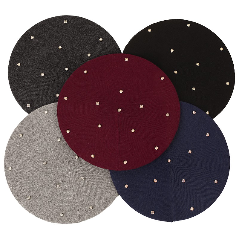 Women's Colour Rhinestones Ber - Beret French Wool review and price