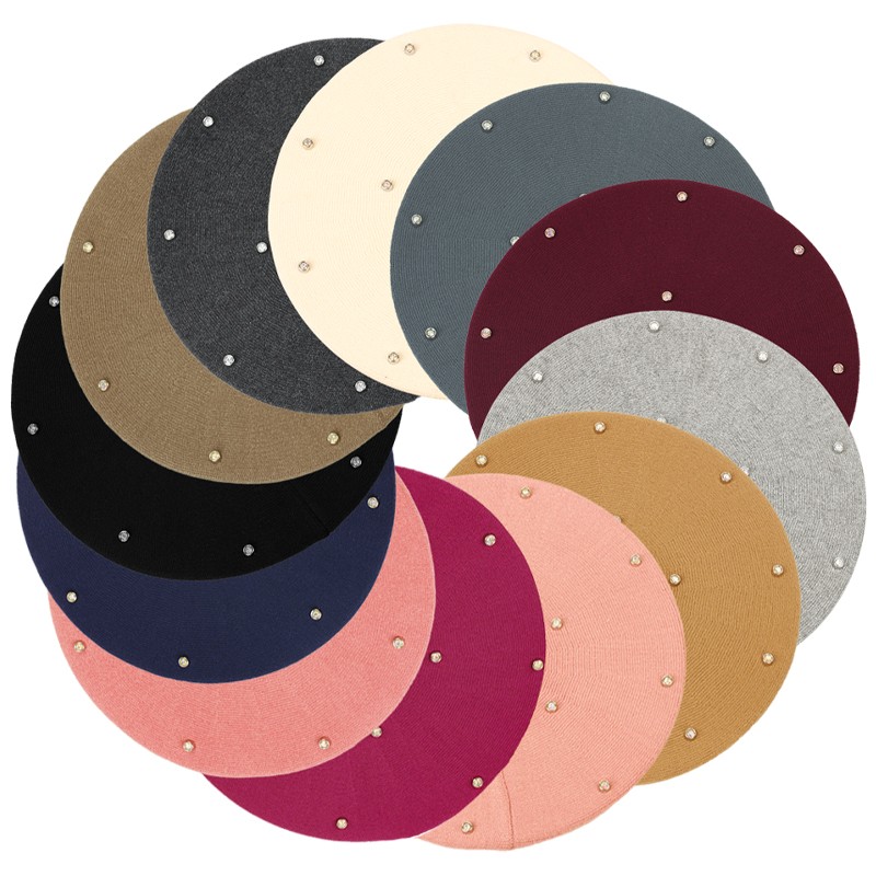 Women's Colour Rhinestones Ber - Beret French Wool review and price