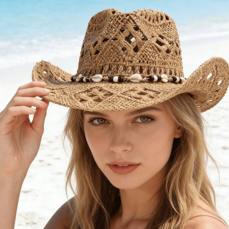 1pc Boho Shell Hollow Out Stra - Cowboy Hat Straw review and price