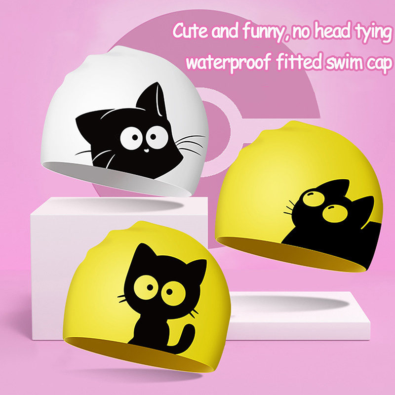 Cute Cat Swimming Cap For Long - Swim Hat Silicone review and price