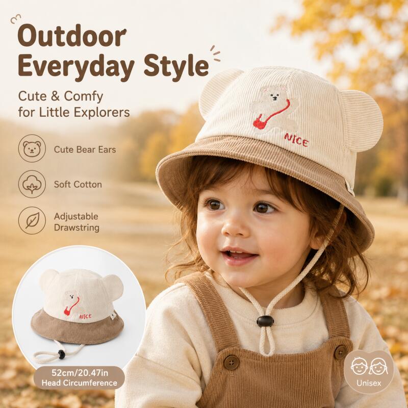 Kids Bear Ear Bucket Hat Soft  - Bucket Hat Cotton review and price