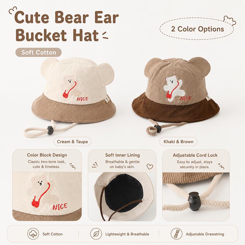 Kids Bear Ear Bucket Hat Soft  - Bucket Hat Cotton review and price