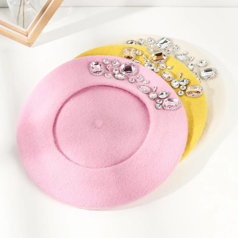 French Beret Thick Rhinestone  - Beret French Wool review and price