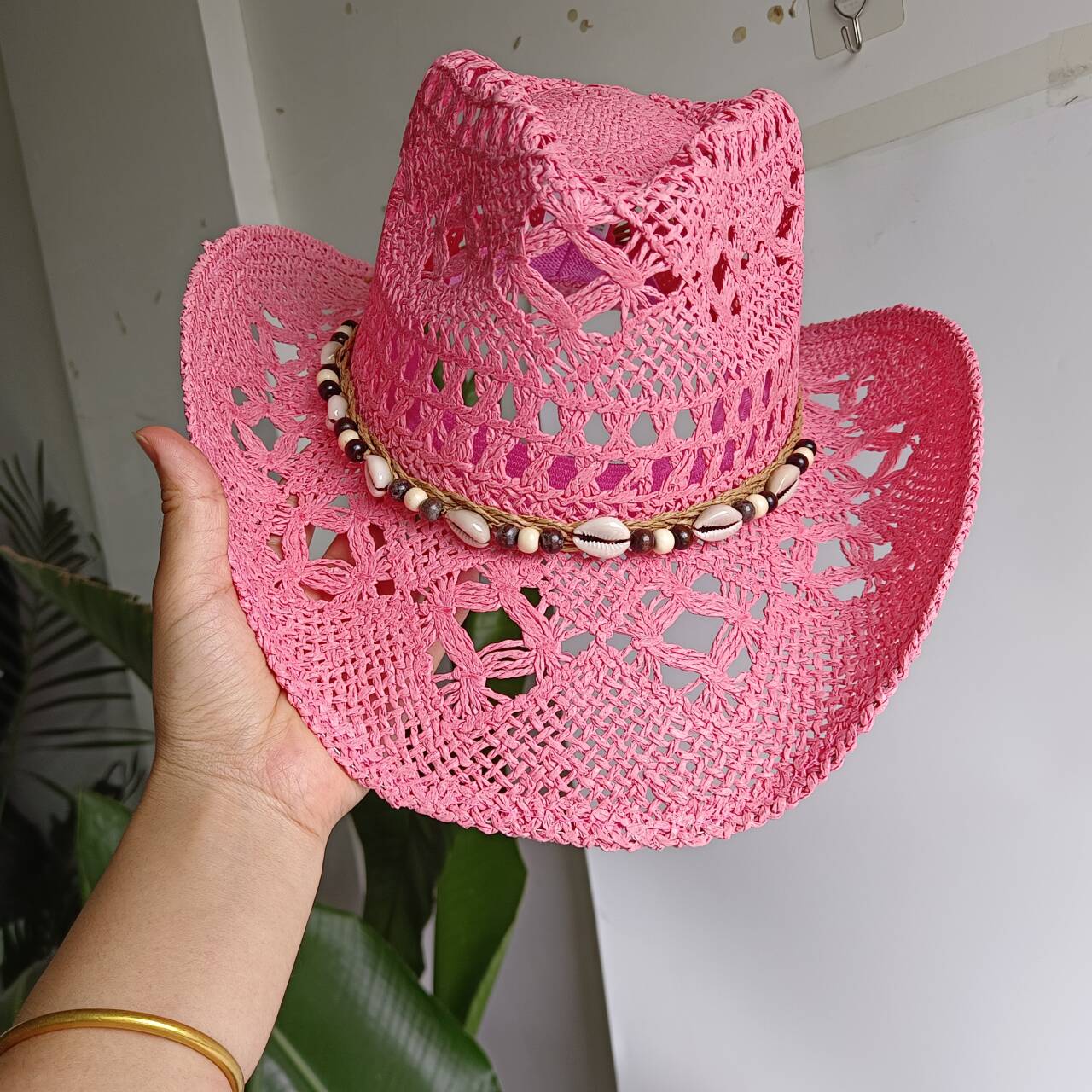 Pink Cowboy straw hat  hollow  - Cowboy Hat Straw review and price